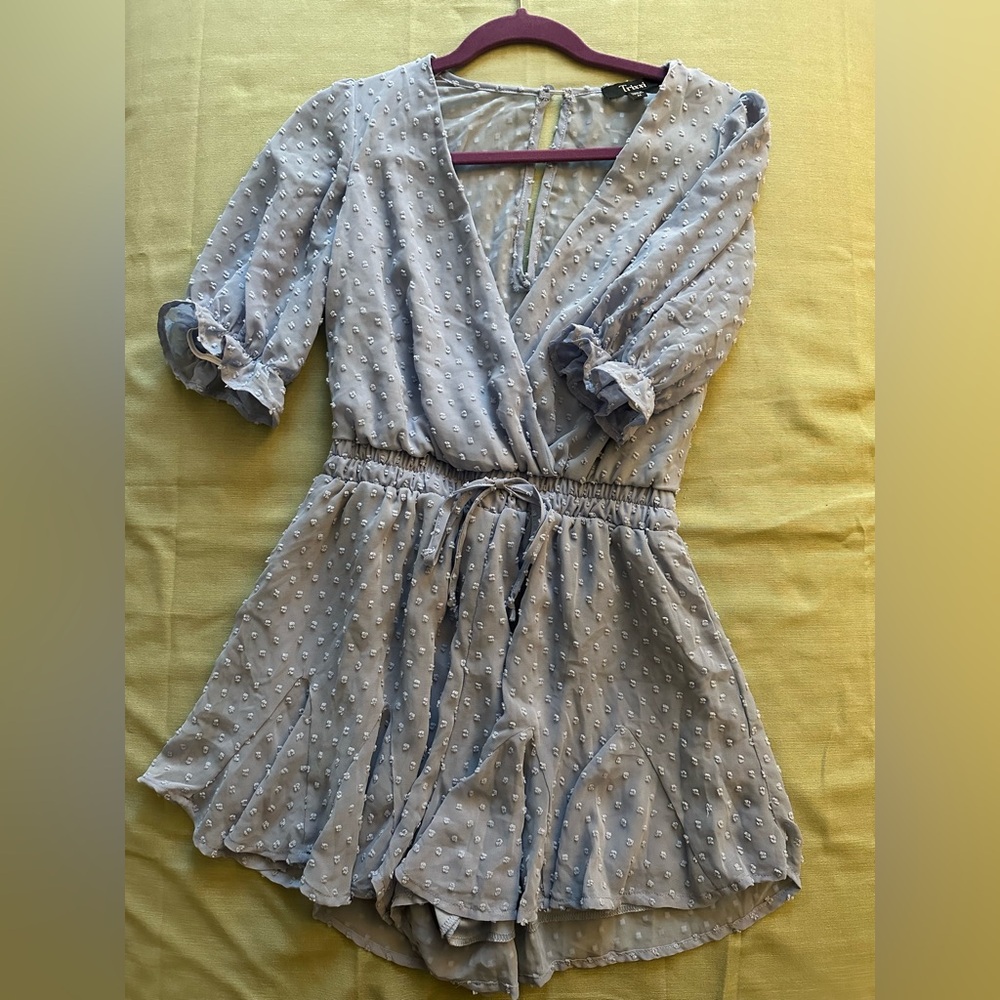 Trixxi Light Blue Romper Textured Puffed Sleeves Size M